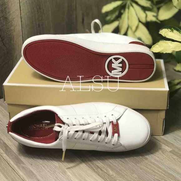 NWT Michael Kors Catelyn Lace Up White Chili Red W - Picture 3 of 8